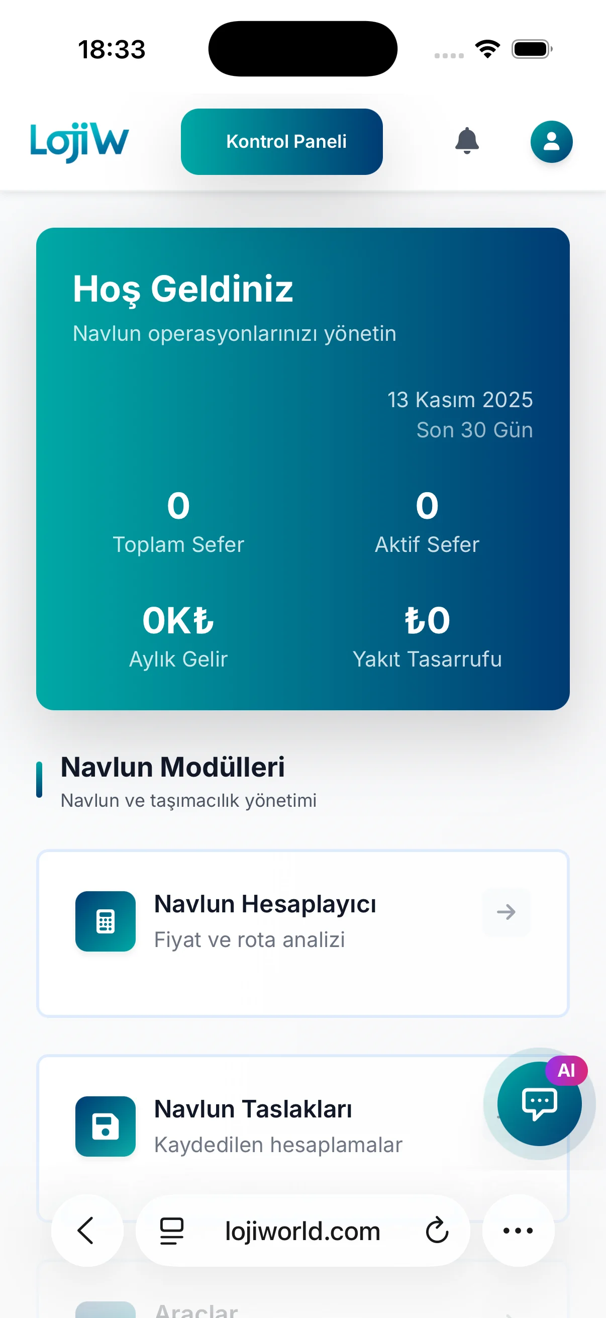 LojiWorld - Araç yönetim paneli