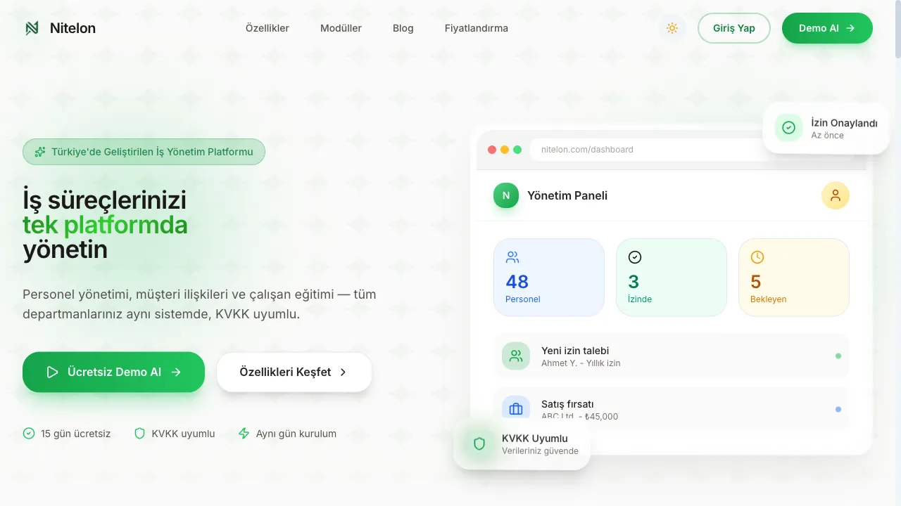 Nitelon web sitesi ön izleme