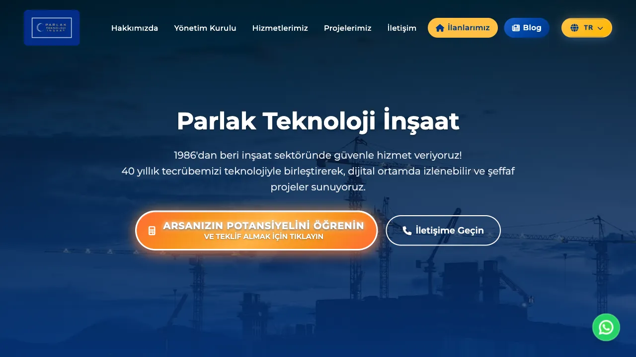 Parlak Teknoloji İnşaat web sitesi ön izleme